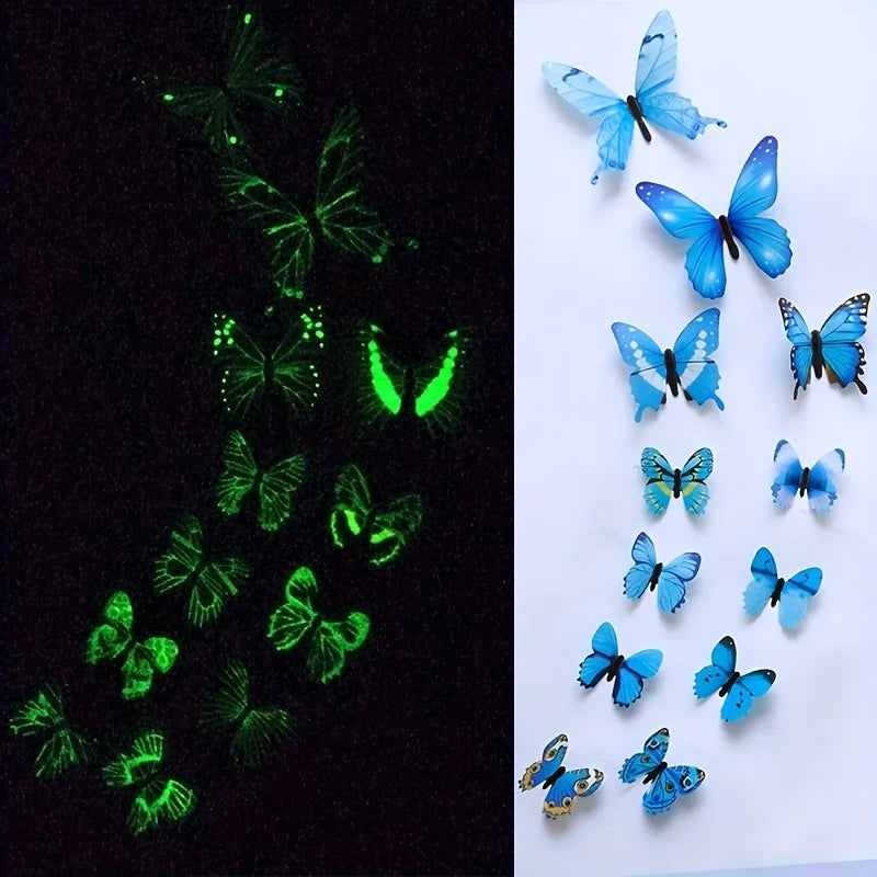 12Pcs 3D Luminous Butterfly Creative Wall Sticker