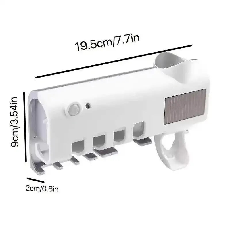 Wall Mounted Toothbrush Holder With Ultraviolet Light And Automatic Toothpaste Dispenser
