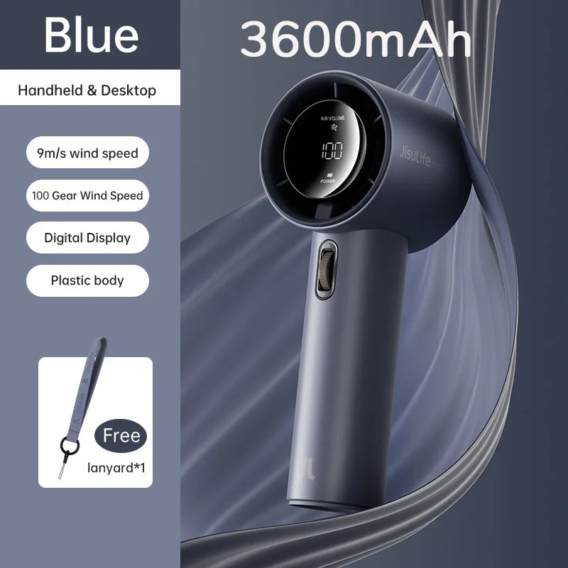 Mini Portable Hand Fan, 100 Wind Speeds, 3600mAh/5000mAh USB Rechargeable Battery