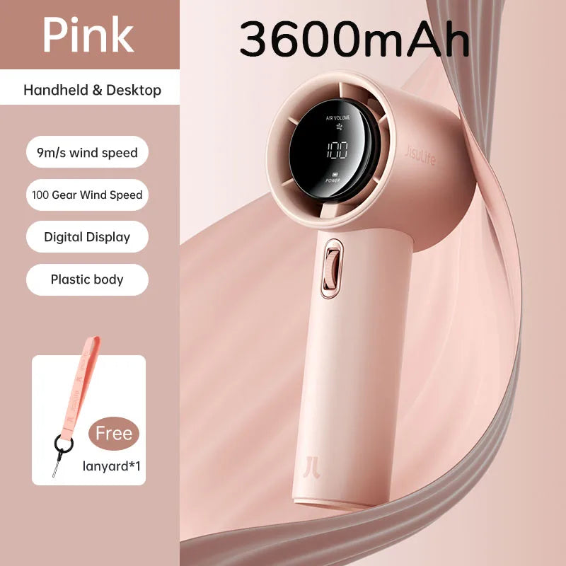Mini Portable Hand Fan, 100 Wind Speeds, 3600mAh/5000mAh USB Rechargeable Battery