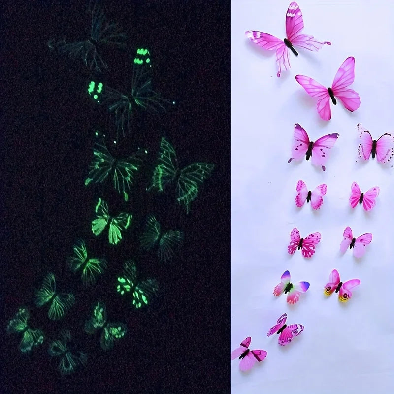12Pcs 3D Luminous Butterfly Creative Wall Sticker