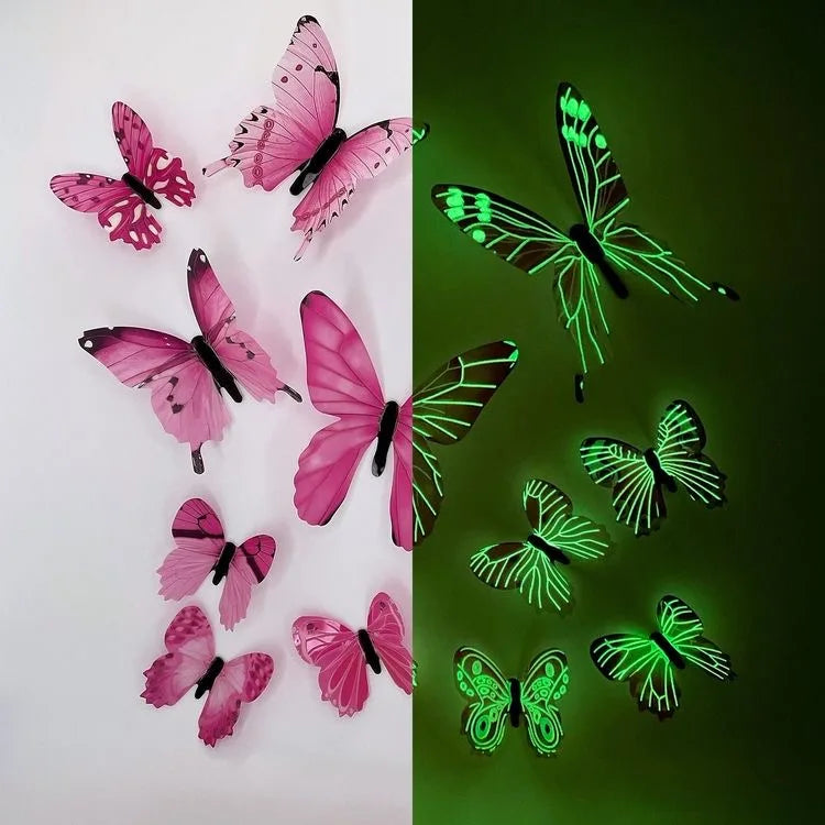 12Pcs 3D Luminous Butterfly Creative Wall Sticker