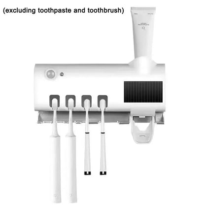 Wall Mounted Toothbrush Holder With Ultraviolet Light And Automatic Toothpaste Dispenser