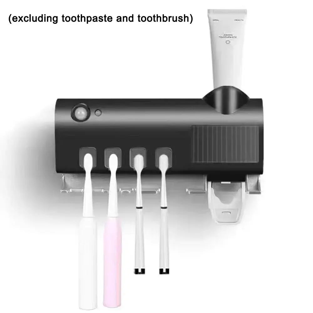 Wall Mounted Toothbrush Holder With Ultraviolet Light And Automatic Toothpaste Dispenser