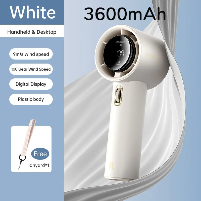 Mini Portable Hand Fan, 100 Wind Speeds, 3600mAh/5000mAh USB Rechargeable Battery